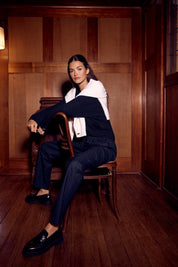 Vincent Wool Pant - Navy Stripe - Presence Hamilton