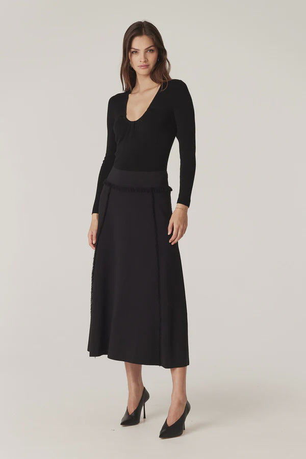 Crepe Fringe Skirt - Black - Presence Hamilton