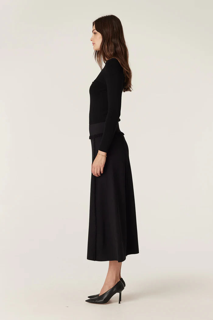 Crepe Fringe Skirt - Black - Presence Hamilton