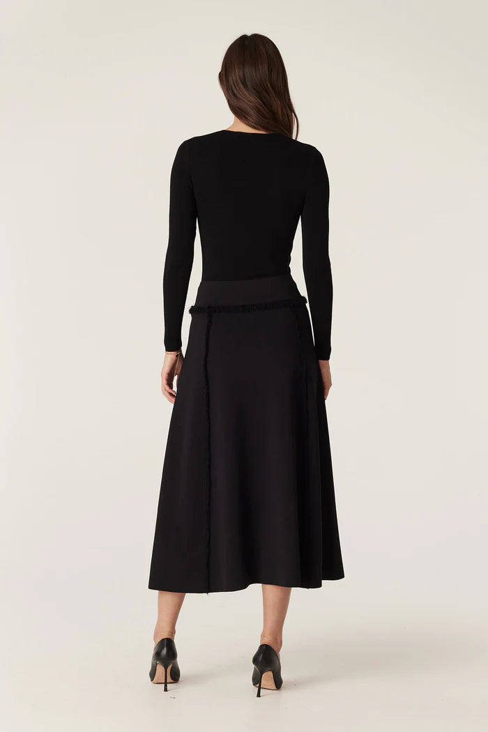 Crepe Fringe Skirt - Black - Presence Hamilton