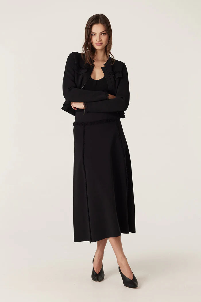 Crepe Fringe Skirt - Black - Presence Hamilton