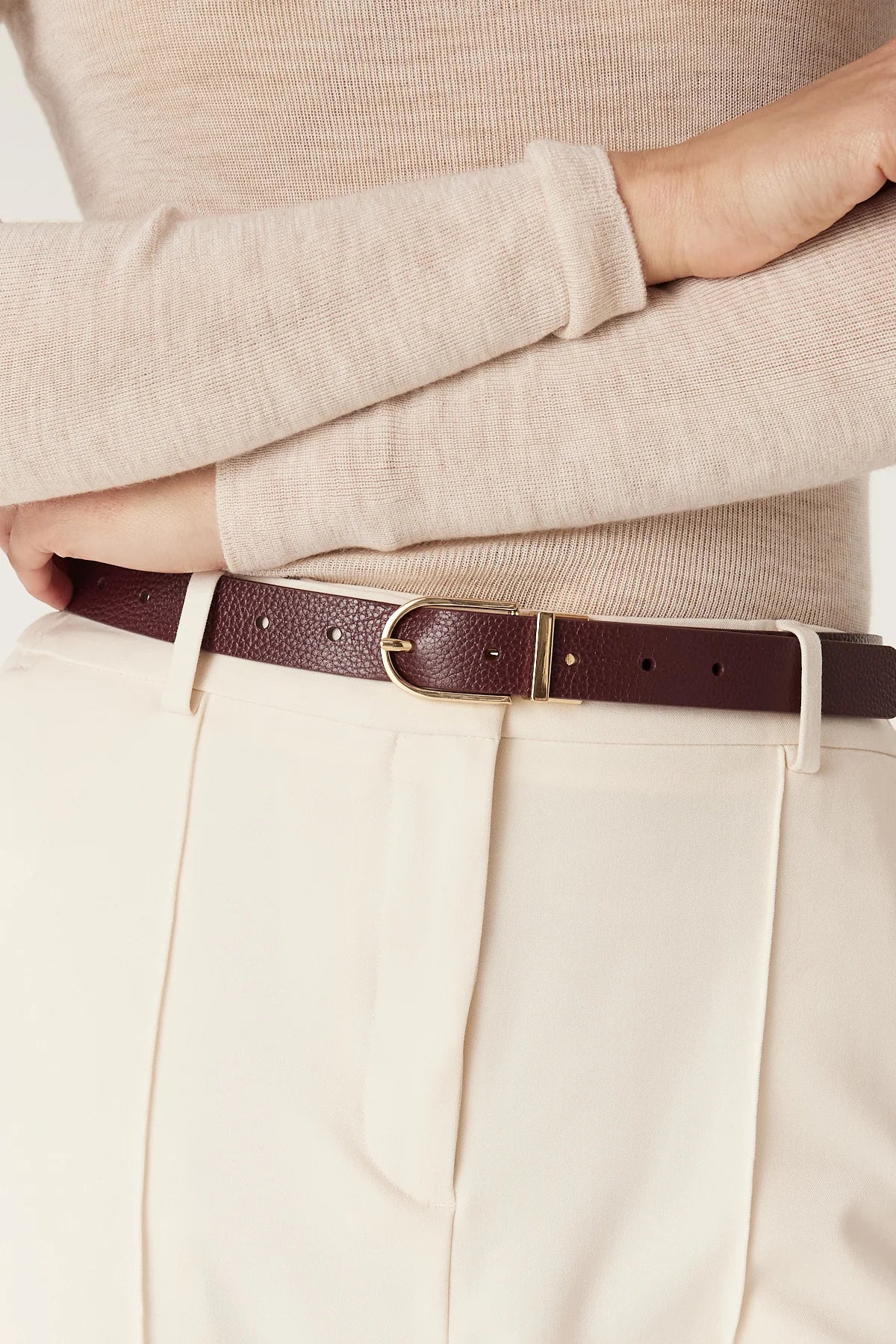 Reversible Belt -Ecru & Port - Presence Hamilton