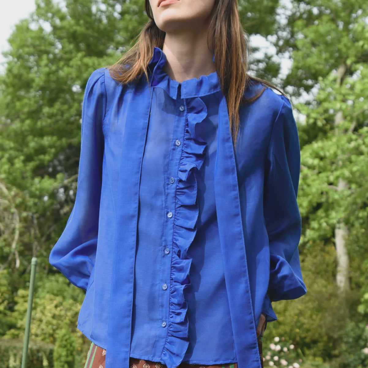Ruffle Act Blouse - Cobalt - Presence Hamilton