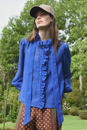 Ruffle Act Blouse - Cobalt