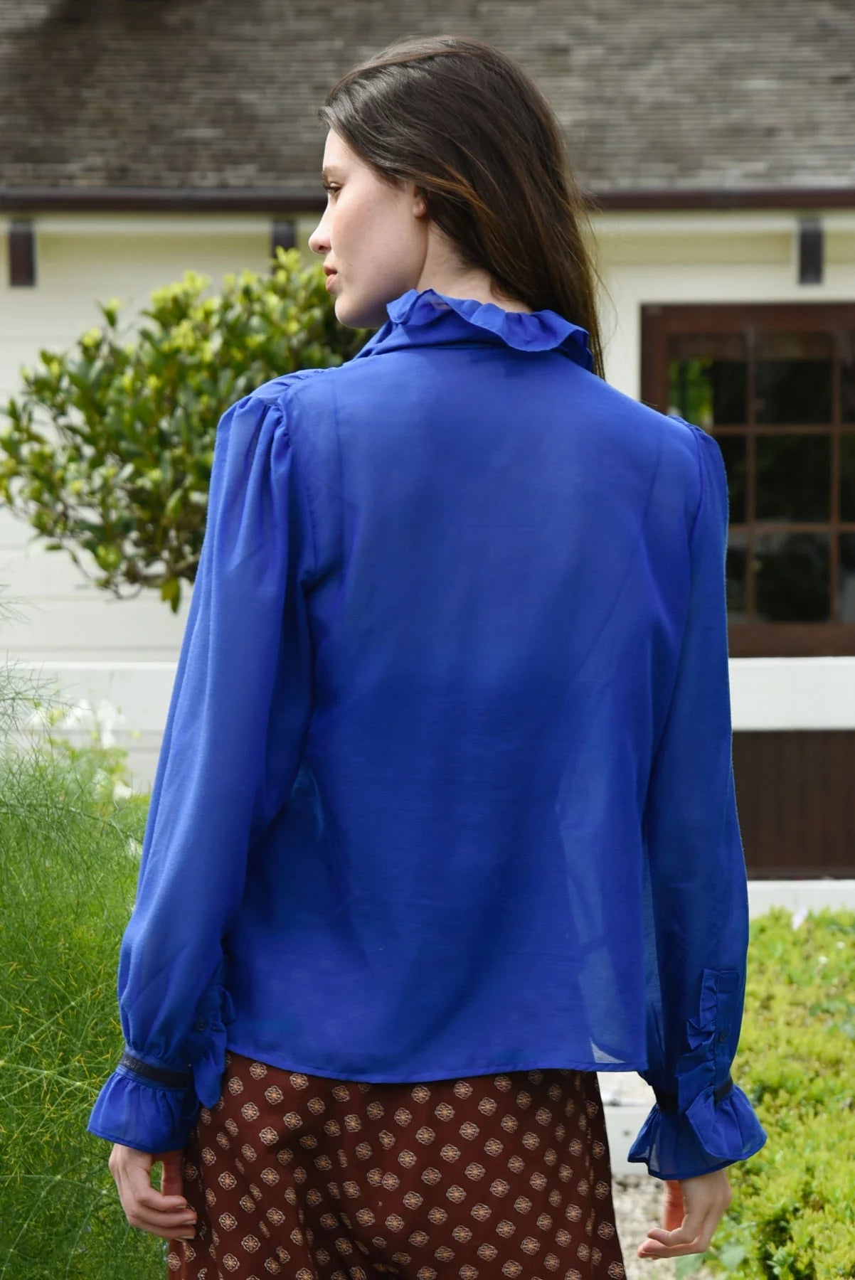 Ruffle Act Blouse - Cobalt