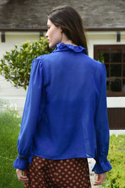 Ruffle Act Blouse - Cobalt
