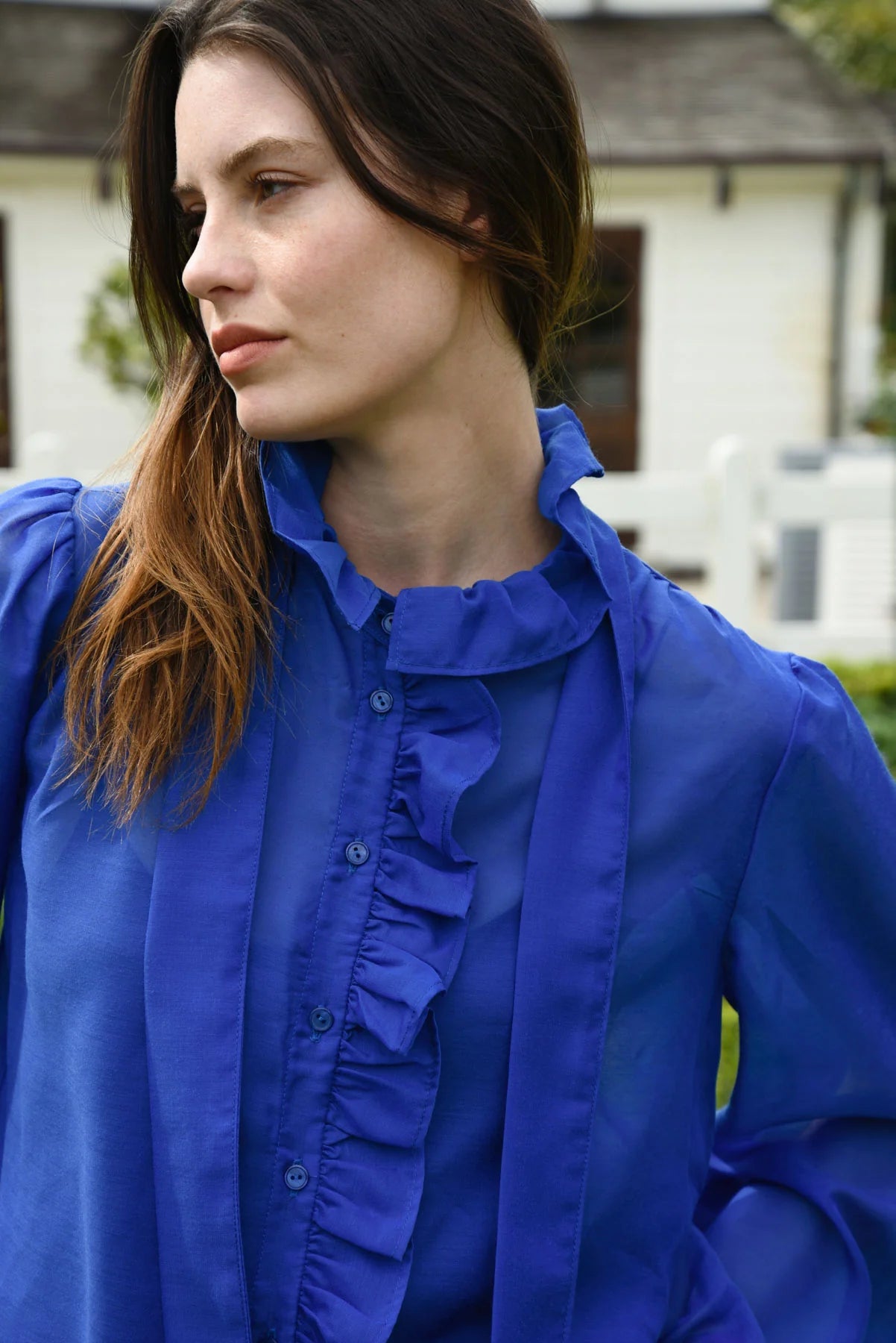 Ruffle Act Blouse - Cobalt