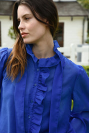 Ruffle Act Blouse - Cobalt