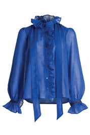 Ruffle Act Blouse - Cobalt