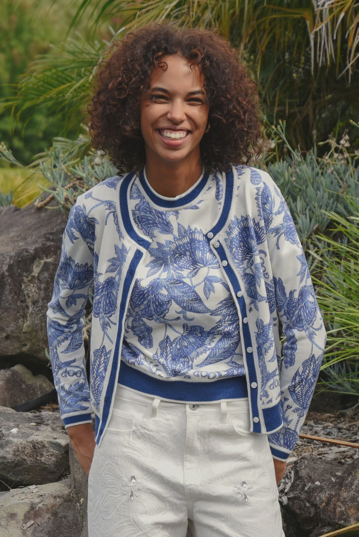 Feeling Blue-Tiful Cardigan- Blue & White - Presence Hamilton
