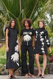 Three-Mendous Blooms Dress- Black & Cream