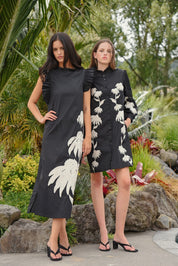 Three-Mendous Blooms Dress- Black & Cream