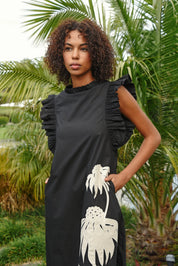 Three-Mendous Blooms Dress- Black & Cream