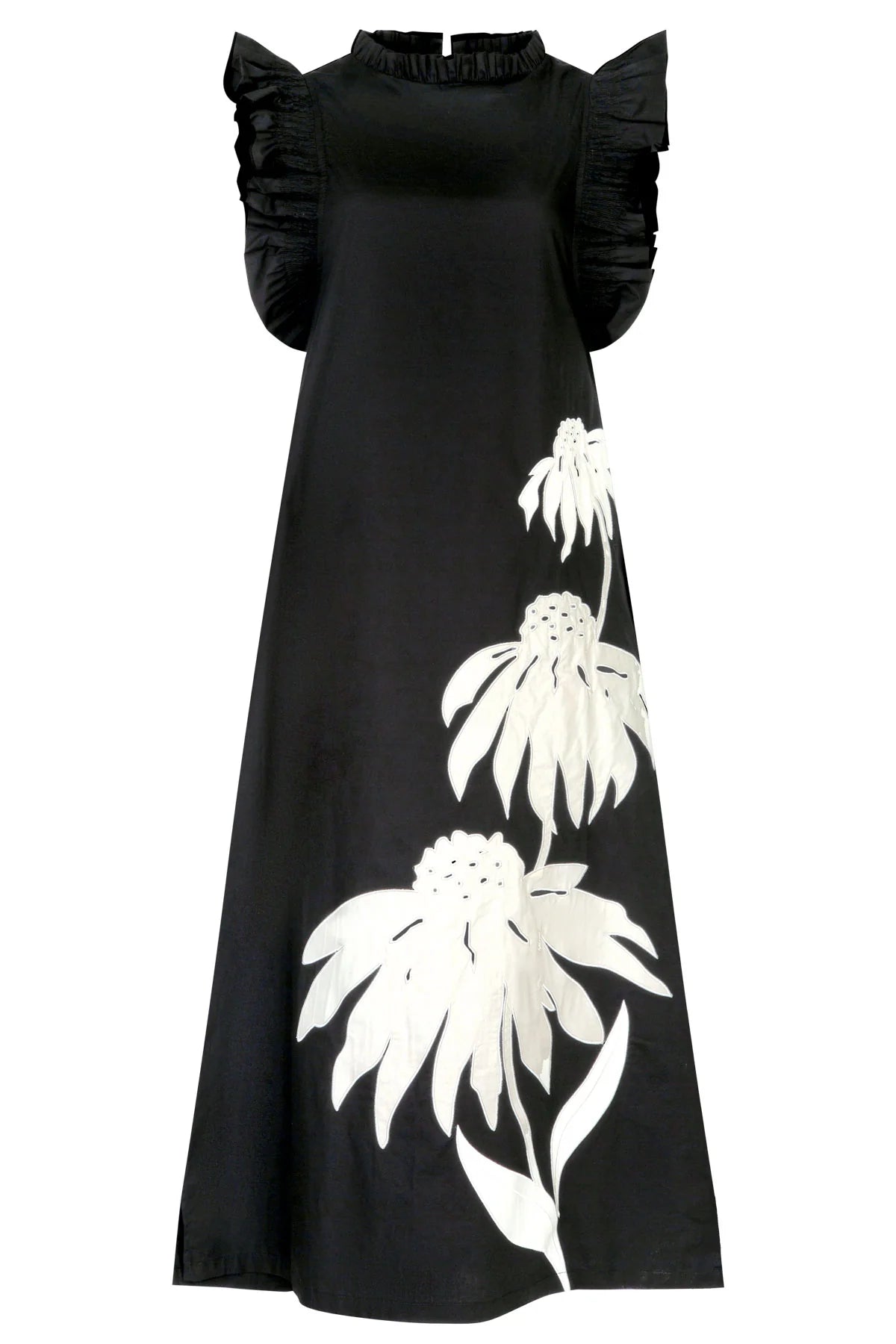 Three-Mendous Blooms Dress- Black & Cream