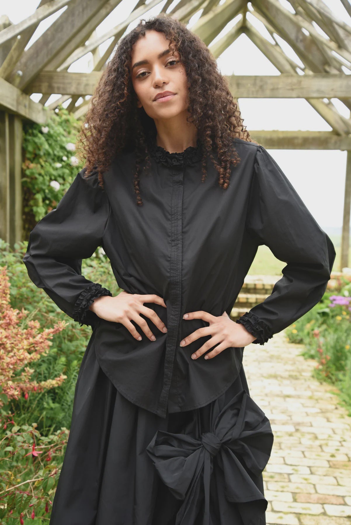 Pressed for Frill Shirt- Black - Presence Hamilton