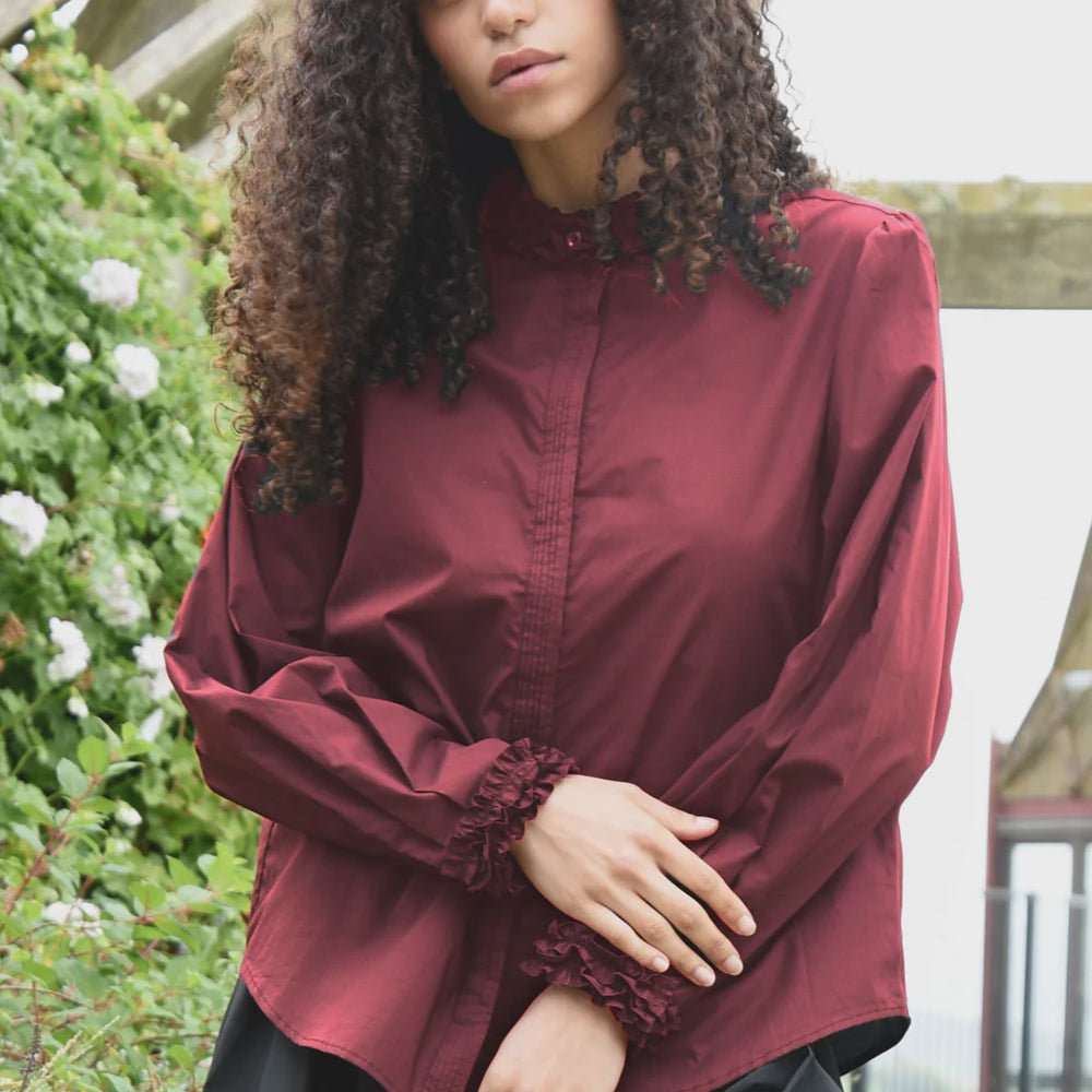 Pressed for Frill Shirt- Maroon - Presence Hamilton