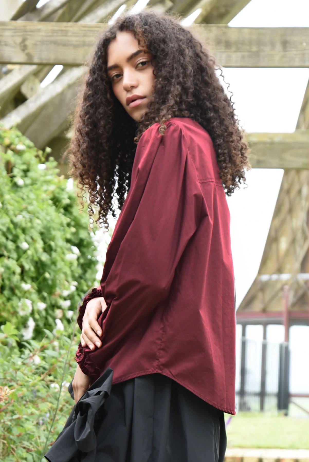 Pressed for Frill Shirt- Maroon - Presence Hamilton
