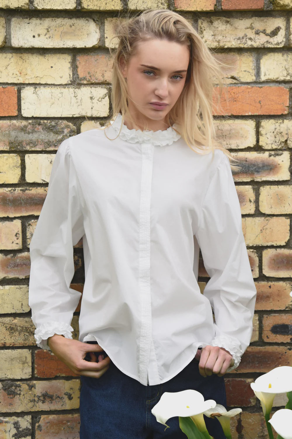 Pressed for Frill Shirt- White - Presence Hamilton