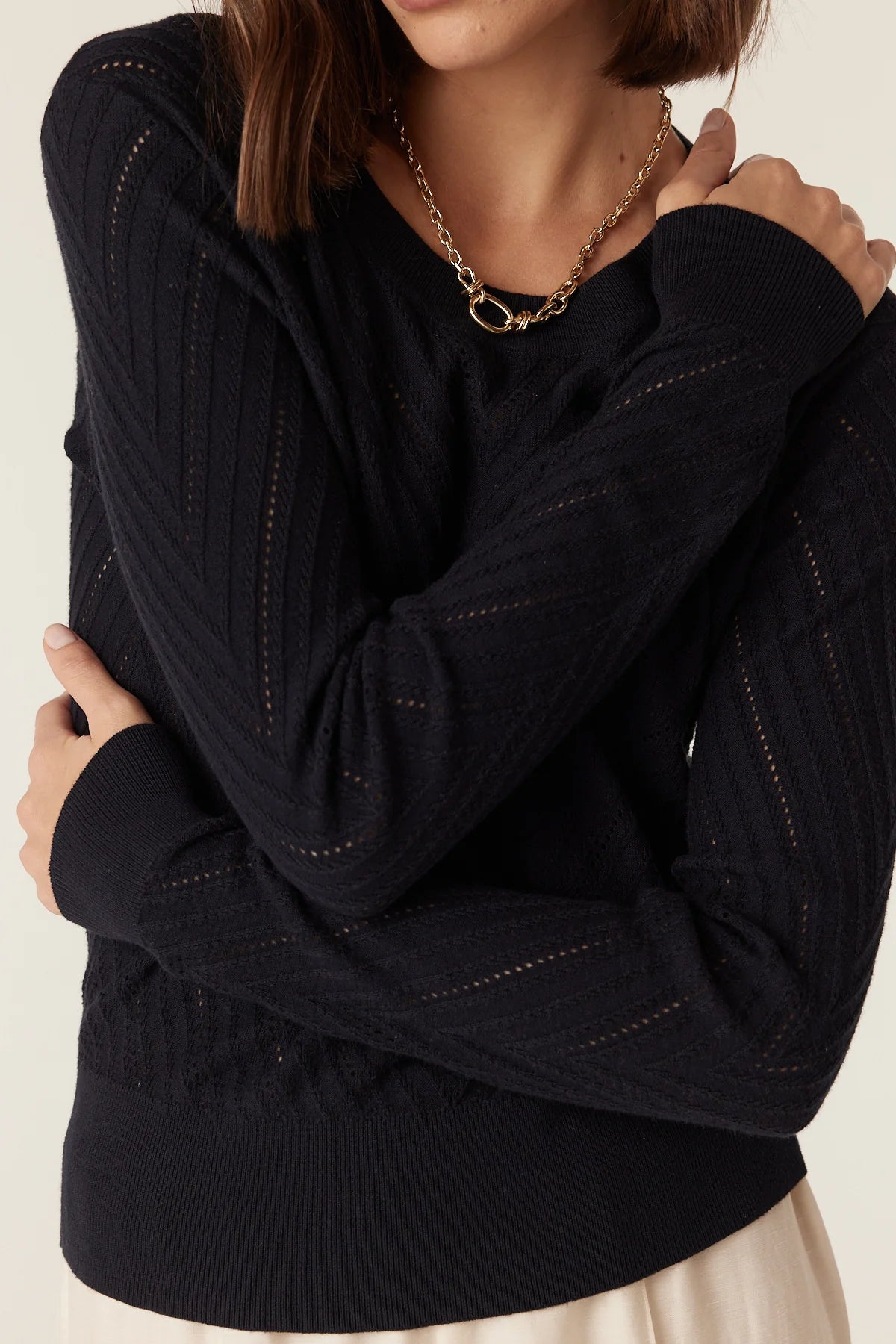 Cotton Cashmere Crew Jumper- Navy
