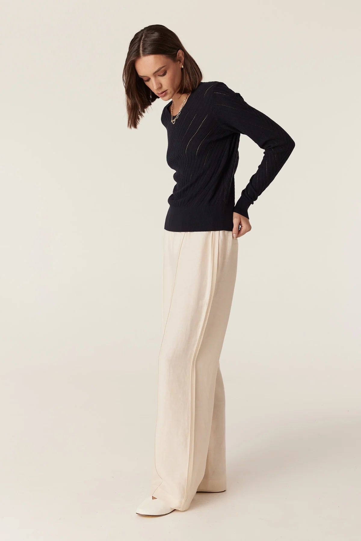 Cotton Cashmere Crew Jumper- Navy