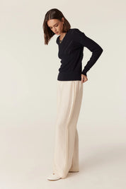 Cotton Cashmere Crew Jumper- Navy