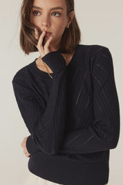 Cotton Cashmere Crew Jumper- Navy
