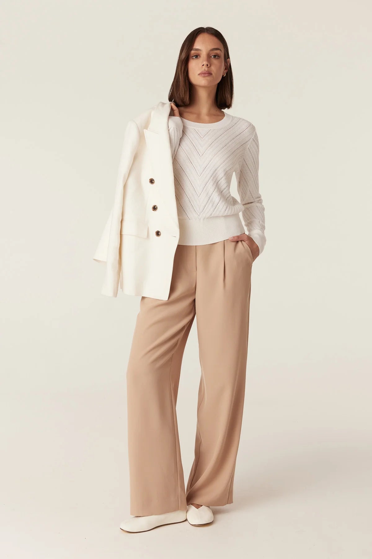 Cotton Cashmere Crew  Jumper - White