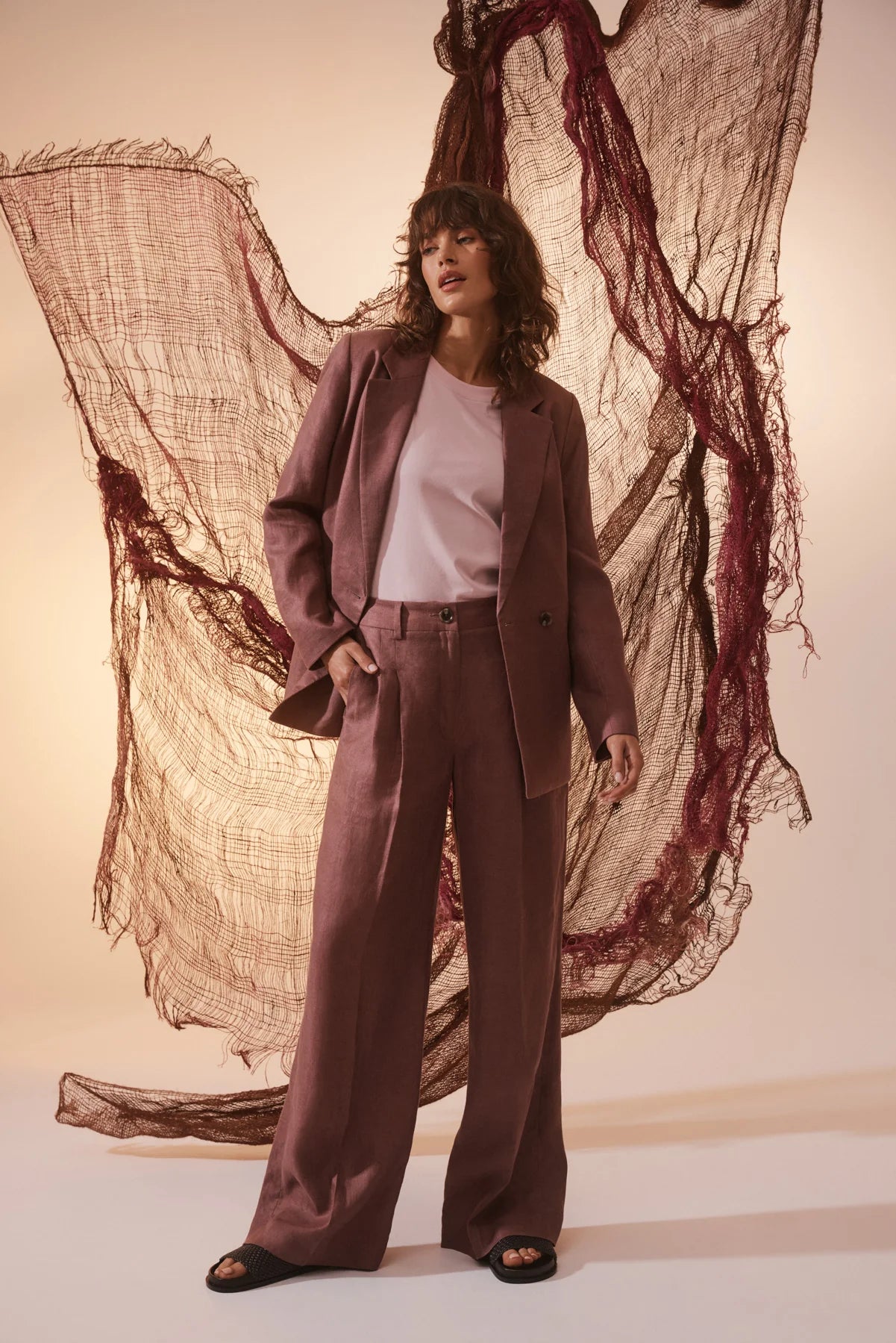 Evelyn Linen Pant -Berry