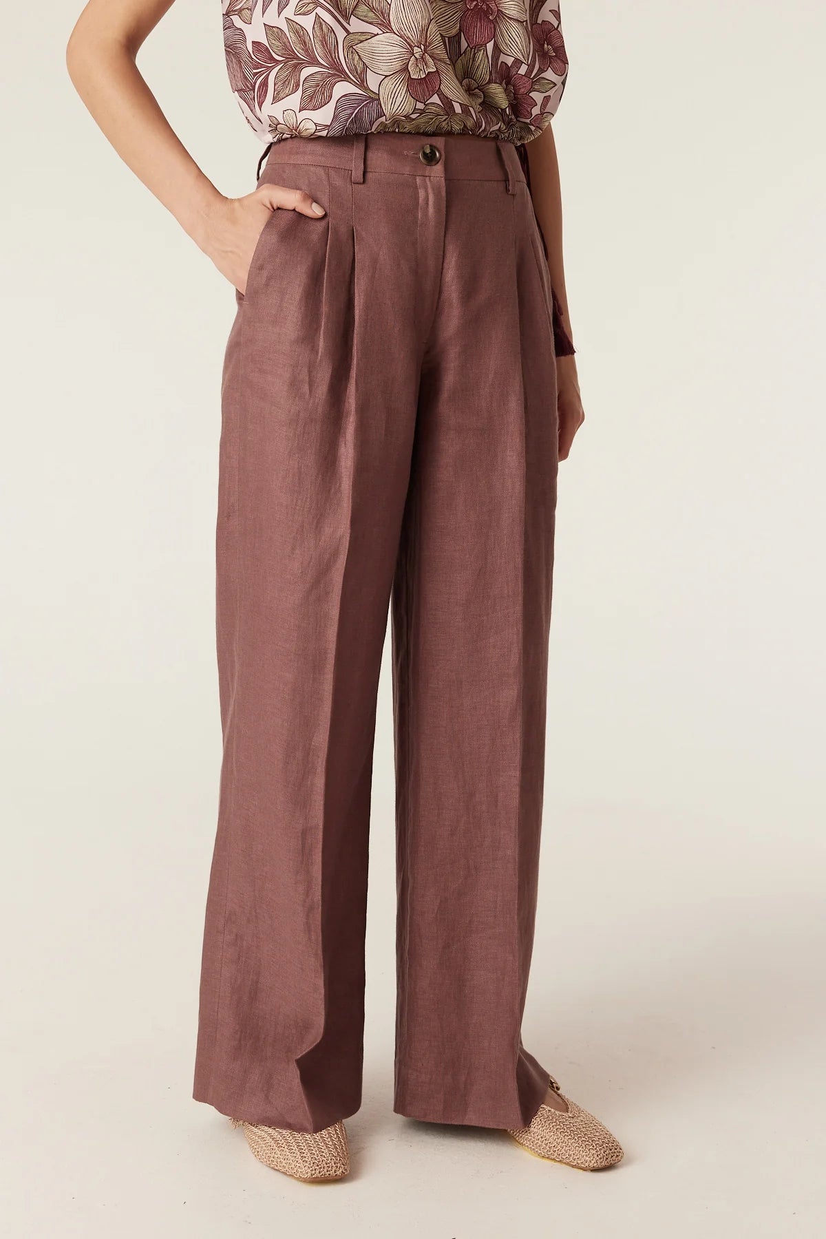 Evelyn Linen Pant -Berry