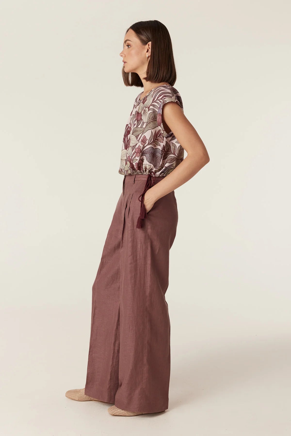 Evelyn Linen Pant -Berry