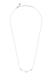 Triple Flower White Enamel Necklace- Silver Plated