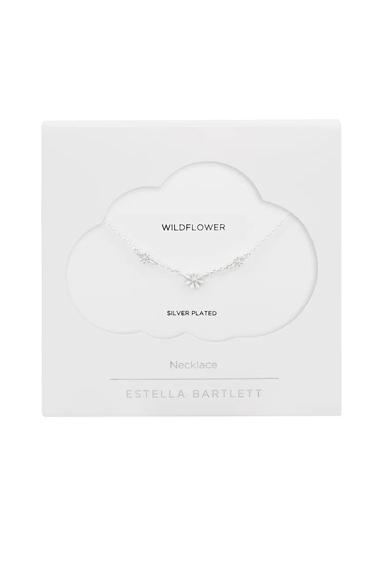 Triple Flower White Enamel Necklace- Silver Plated