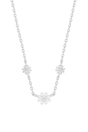 Triple Flower White Enamel Necklace- Silver Plated