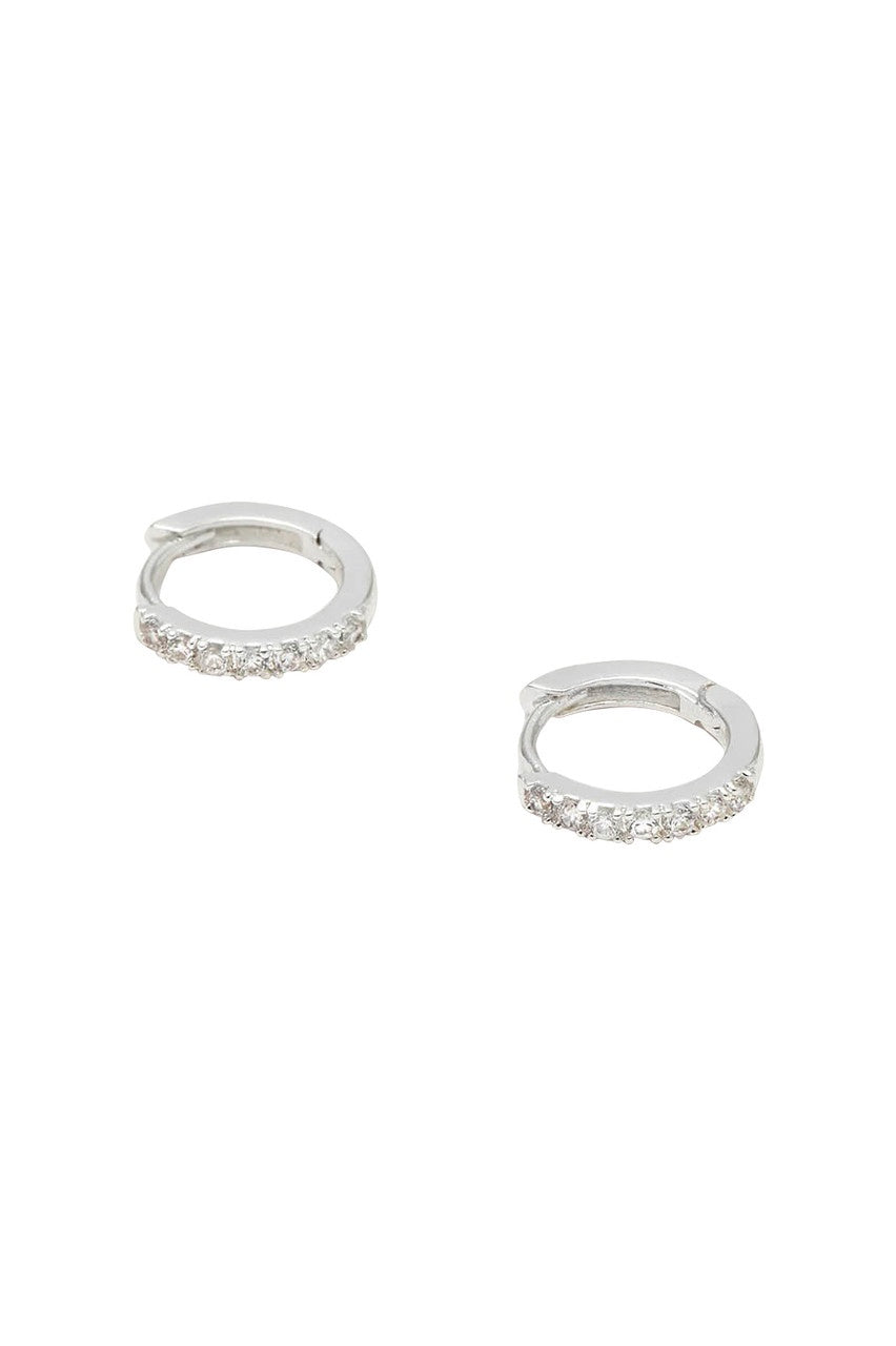 Pave Set Hoop Earrings Silver