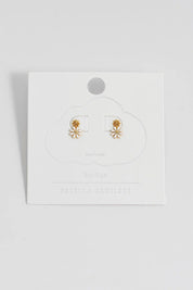 White Enamel Double Flower Studs - Gold