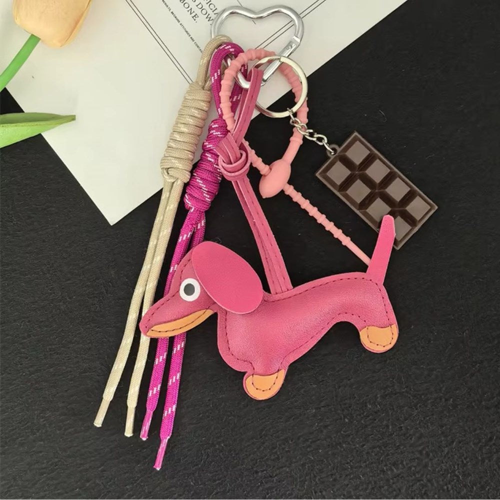 Sausage Dog Bag Charm- Fuchsia