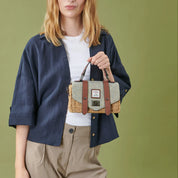 The Mini Straw Satchel- Blue Cream Herringbone