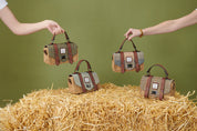 The Mini Straw Satchel-Chestnut Herringbone