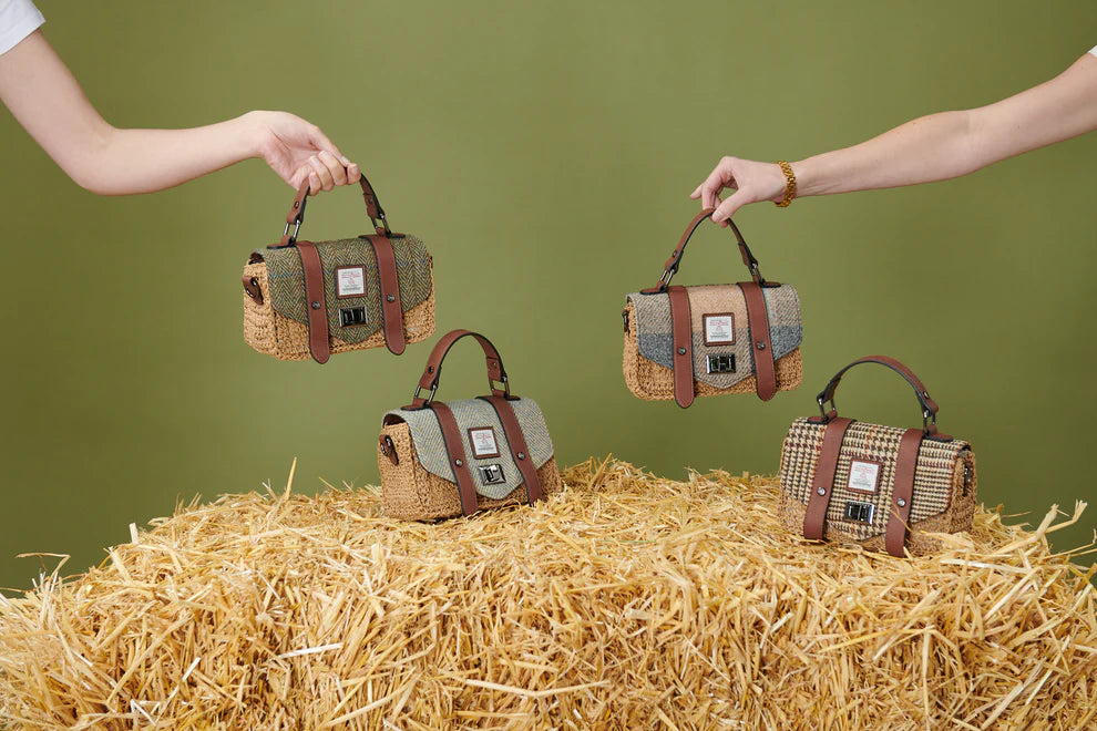 The Mini Straw Satchel-Chestnut Herringbone