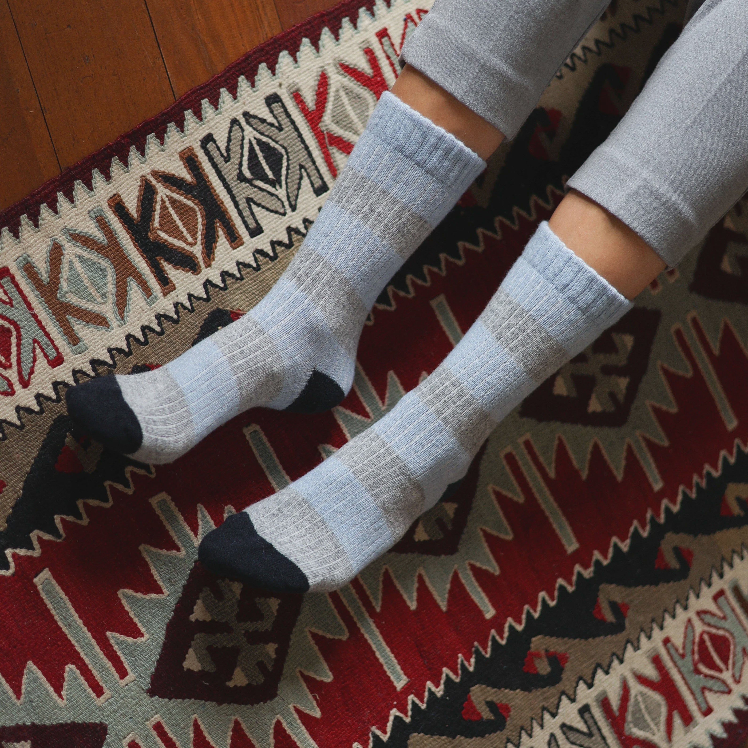 KLUE Merino Wool Socks- Blue & Grey Stripes
