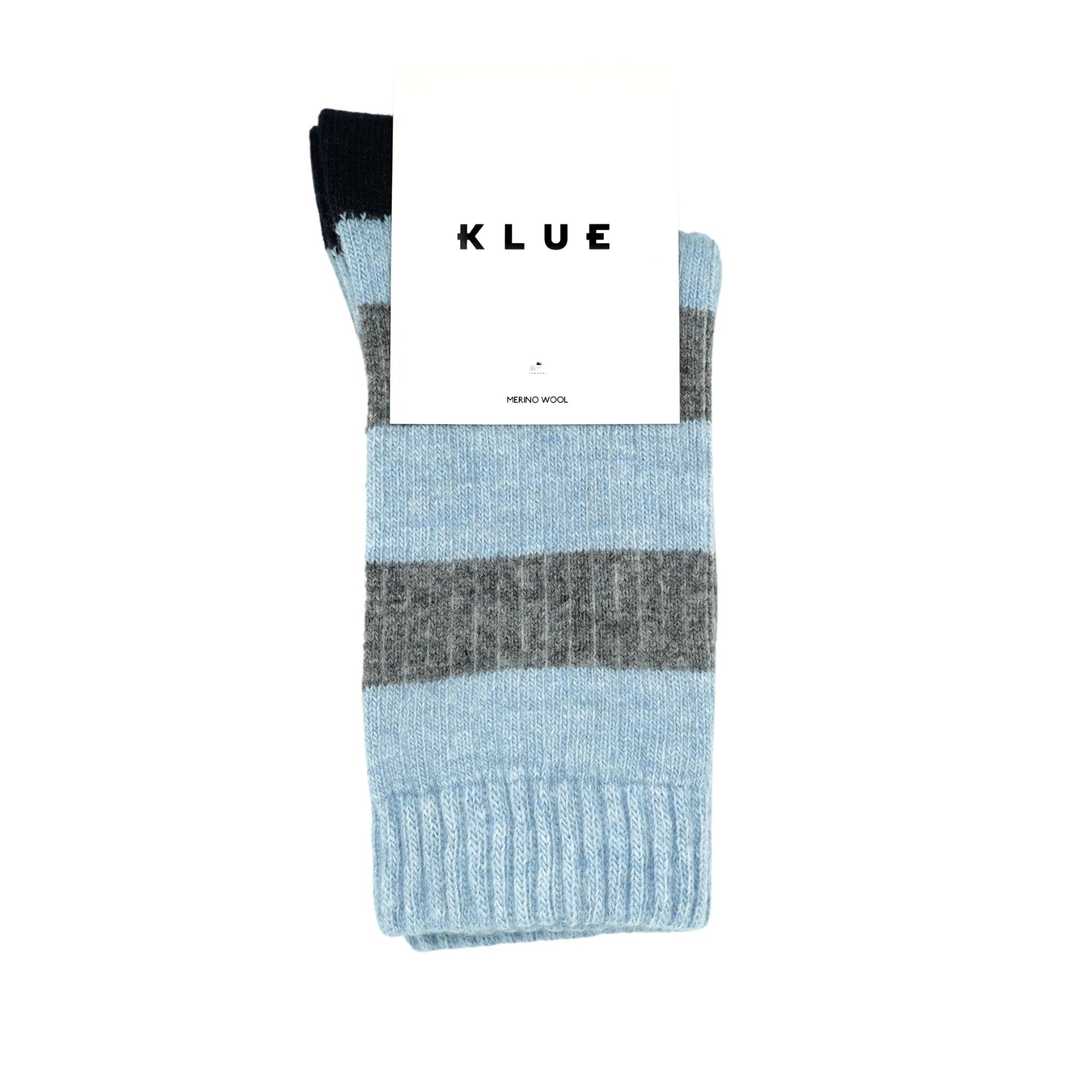 KLUE Merino Wool Socks- Blue & Grey Stripes