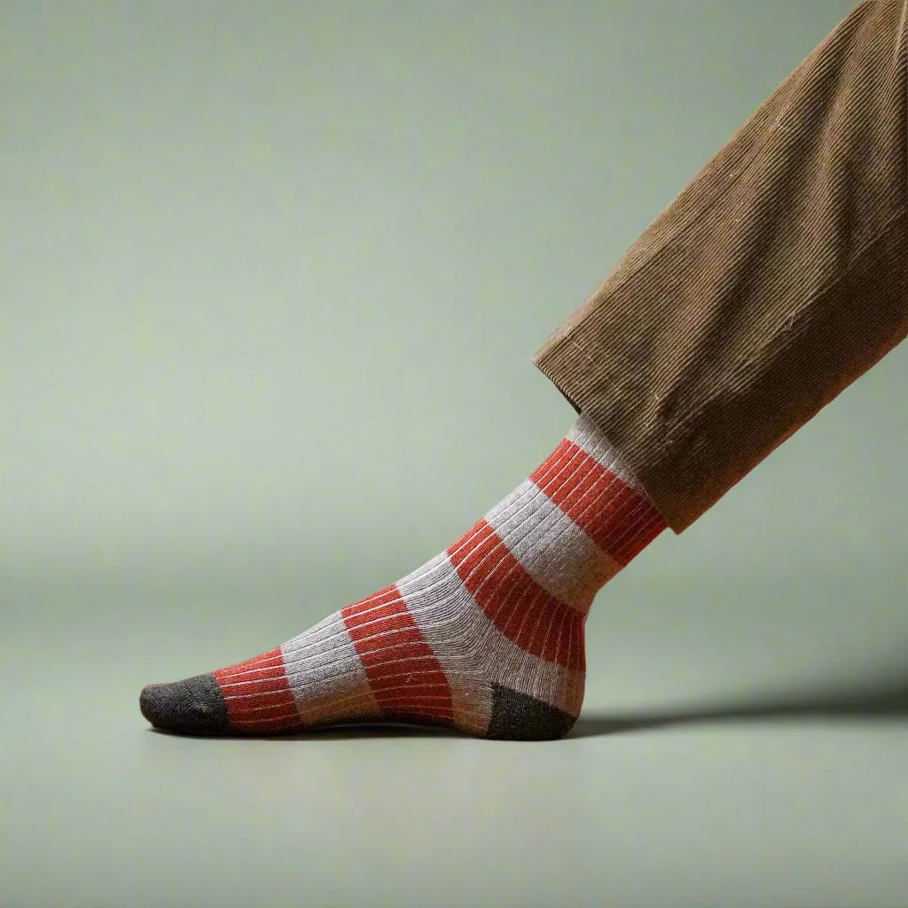 KLUE Merino Wool Sock- Beige & Orange Stripe