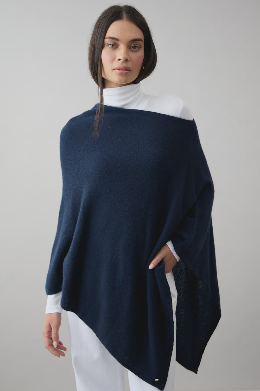 Mia Cashmere Poncho - French Navy - Presence Hamilton