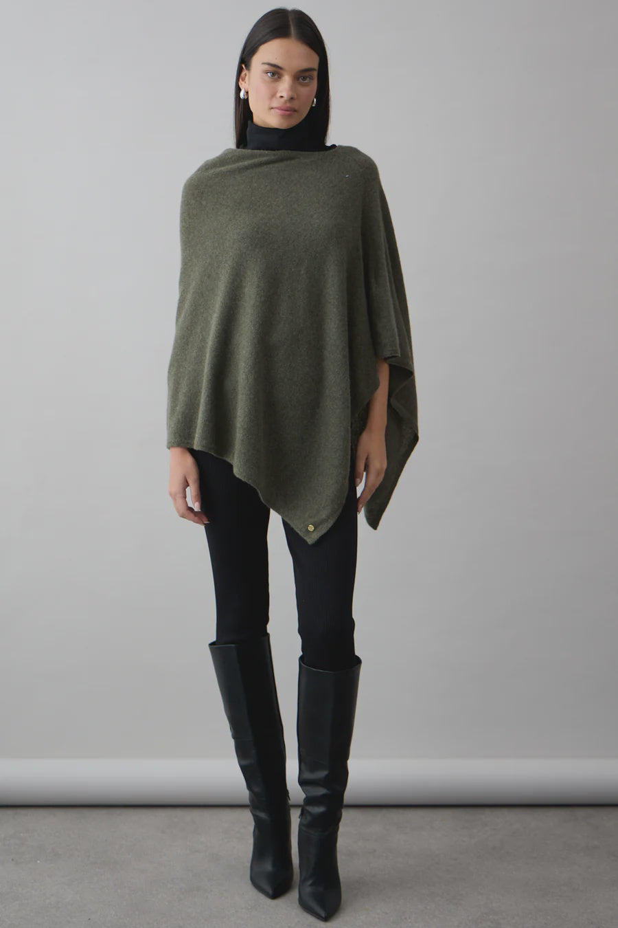 Mia Cashmere Poncho - Military - Presence Hamilton