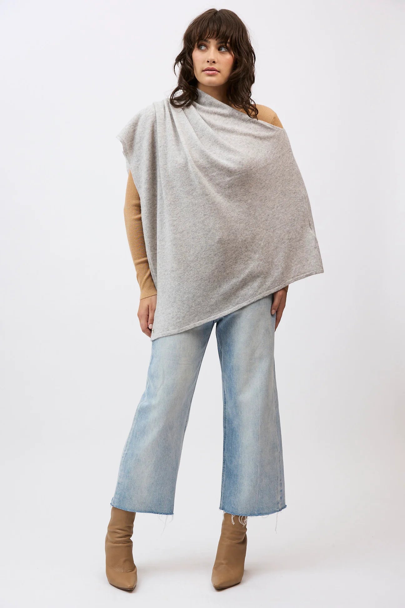 Mia Cashmere Poncho - Foggy - Presence Hamilton