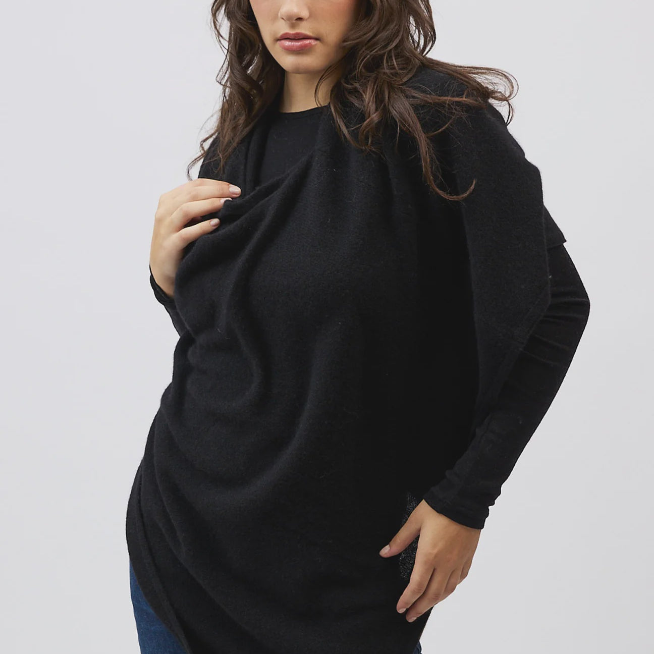 Mia Cashmere Poncho - Black - Presence Hamilton