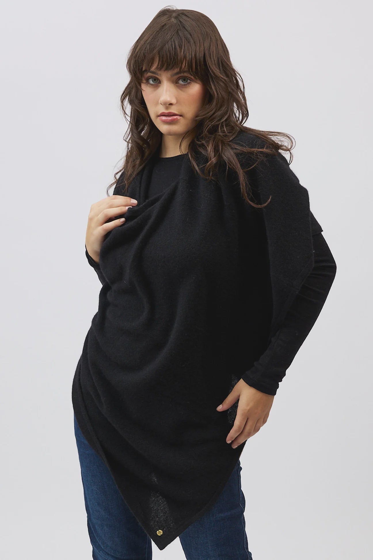 Mia Cashmere Poncho - Black - Presence Hamilton