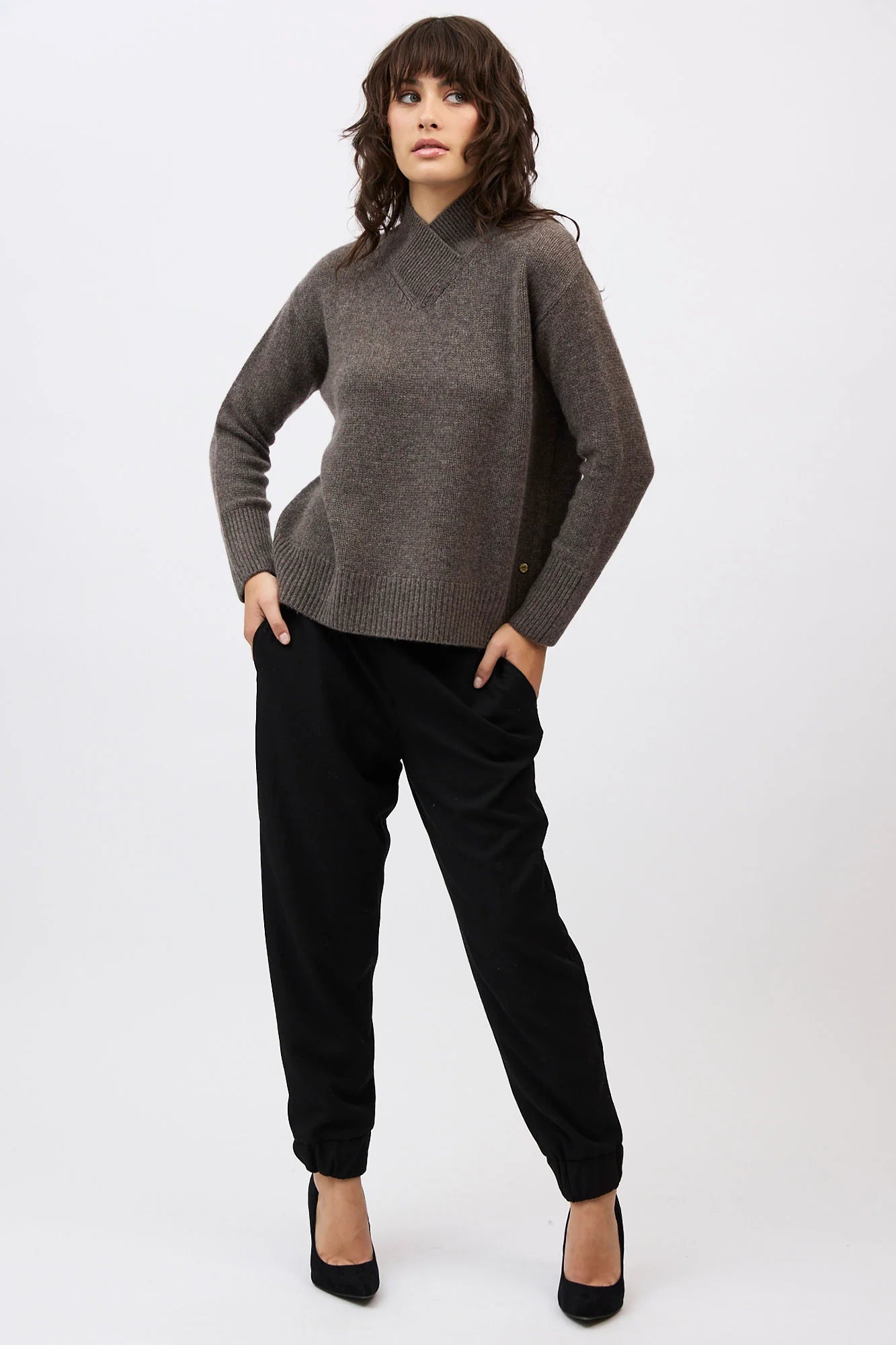 Catherine Front Cross Jumper- Espresso - Presence Hamilton