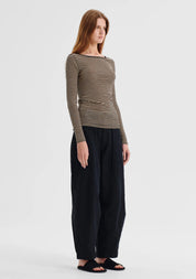 Morri Merino Stripe Round Neck- Birch & Black - Presence Hamilton