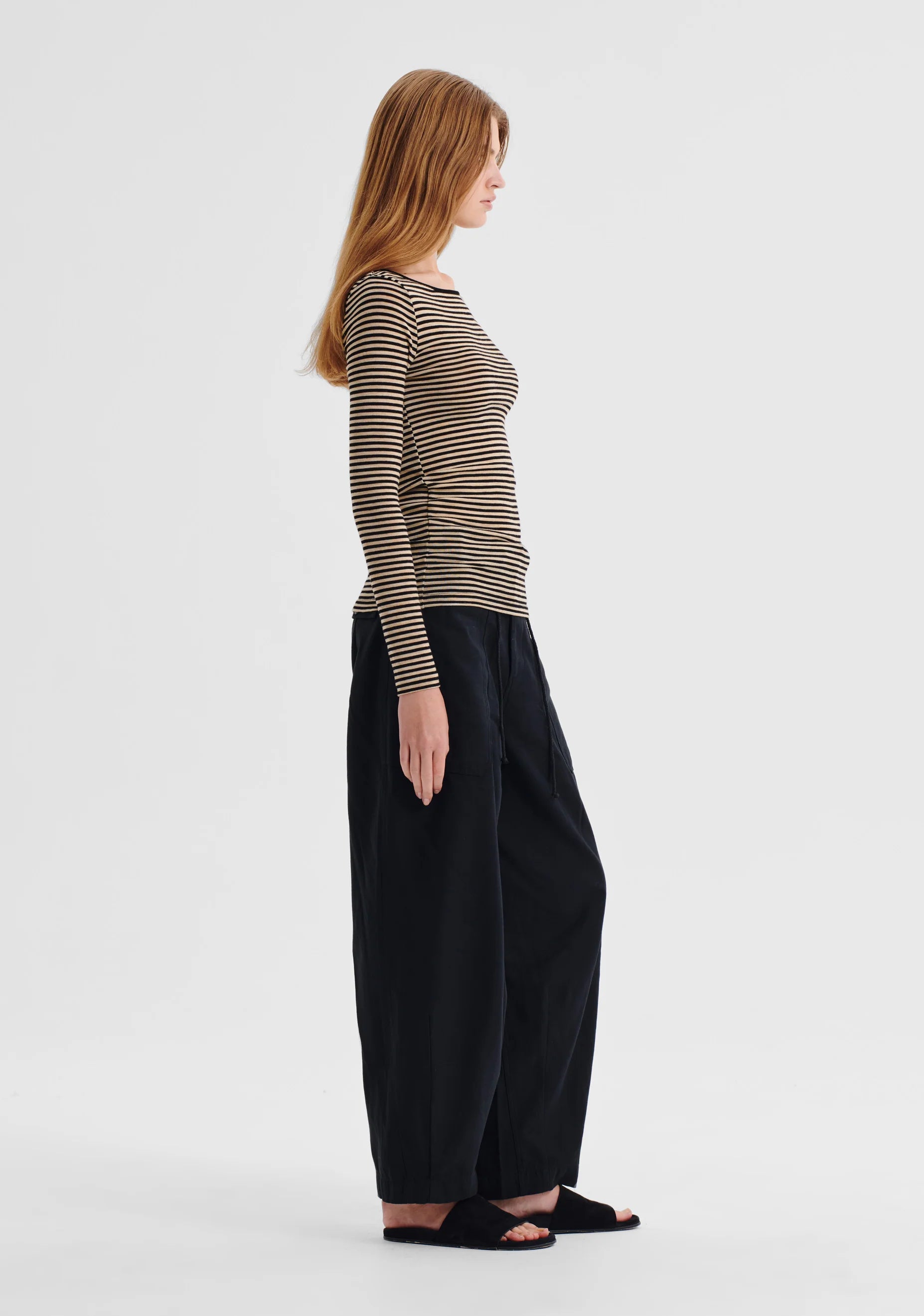 Morri Merino Stripe Round Neck- Birch & Black - Presence Hamilton